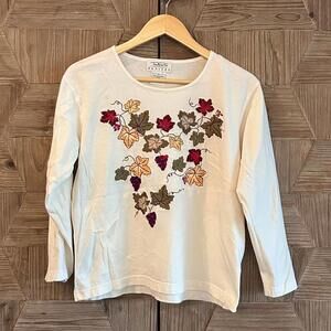 Talbots Women's Long Sleeve Top Ivory Embroidered Size SP Fall